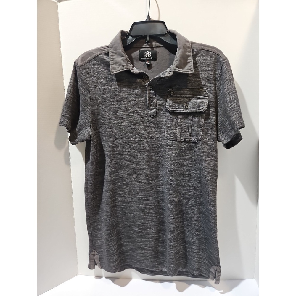 Rock & Republic Mens M Gray Polo Shirt Chest Pocket